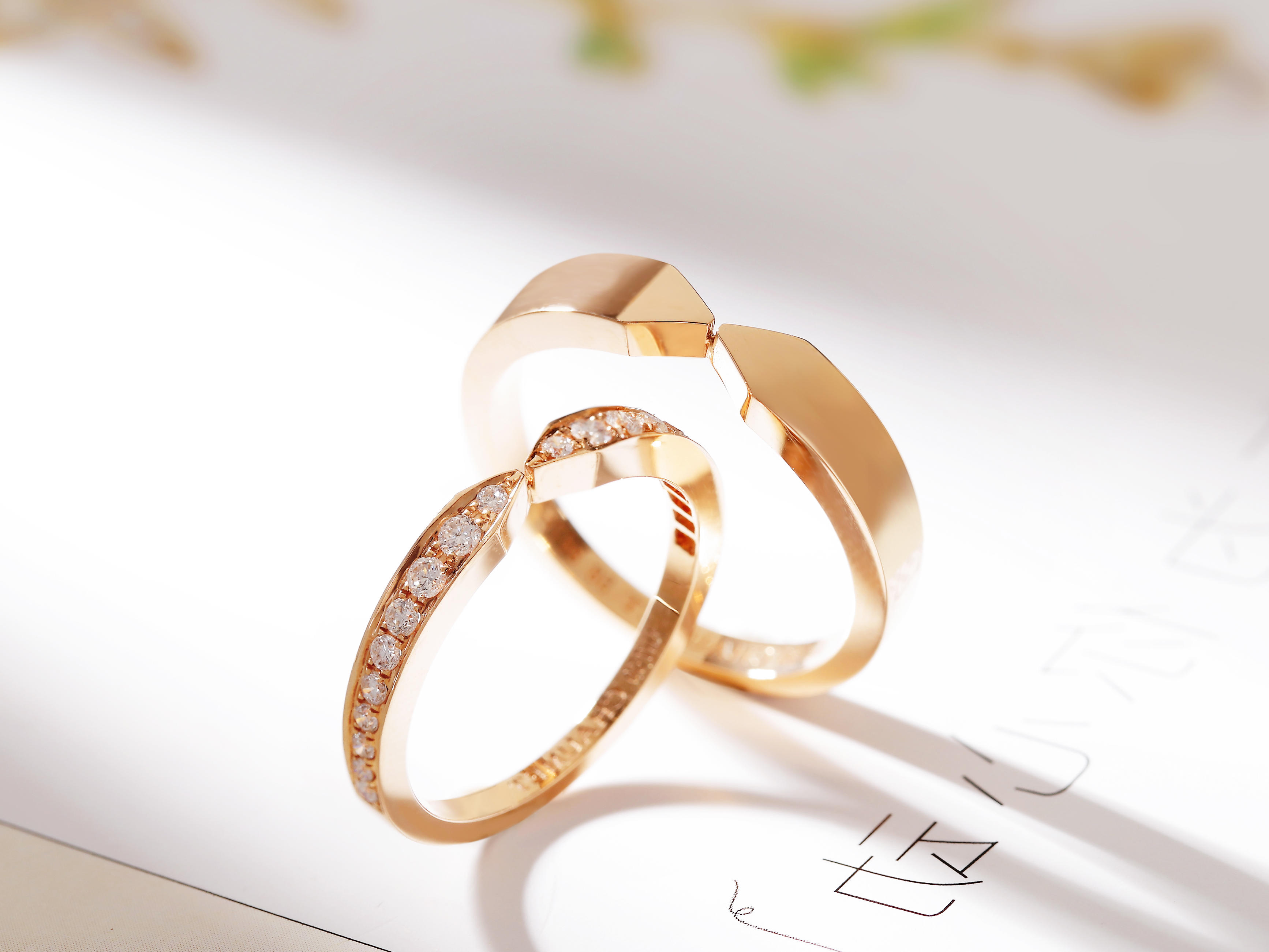  经典尚美戒指plume结婚对戒18K玫瑰金白金