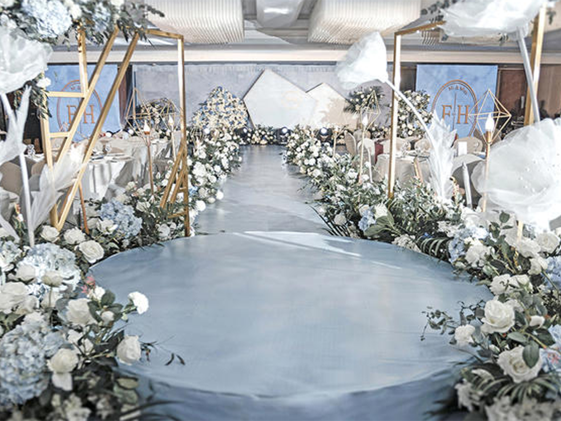 韩系小清新森系现代蓝色奢华几何室内婚礼策划布置