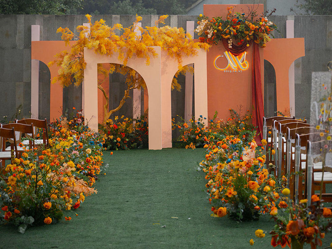 【定制西装免租】秘鲁橙室外婚礼 