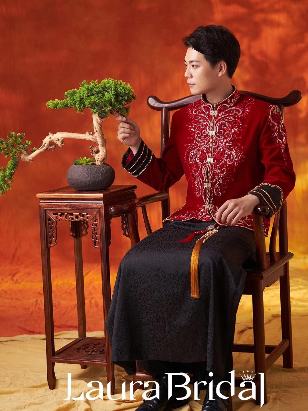 【红丝绒】男士红丝绒中式高定单品