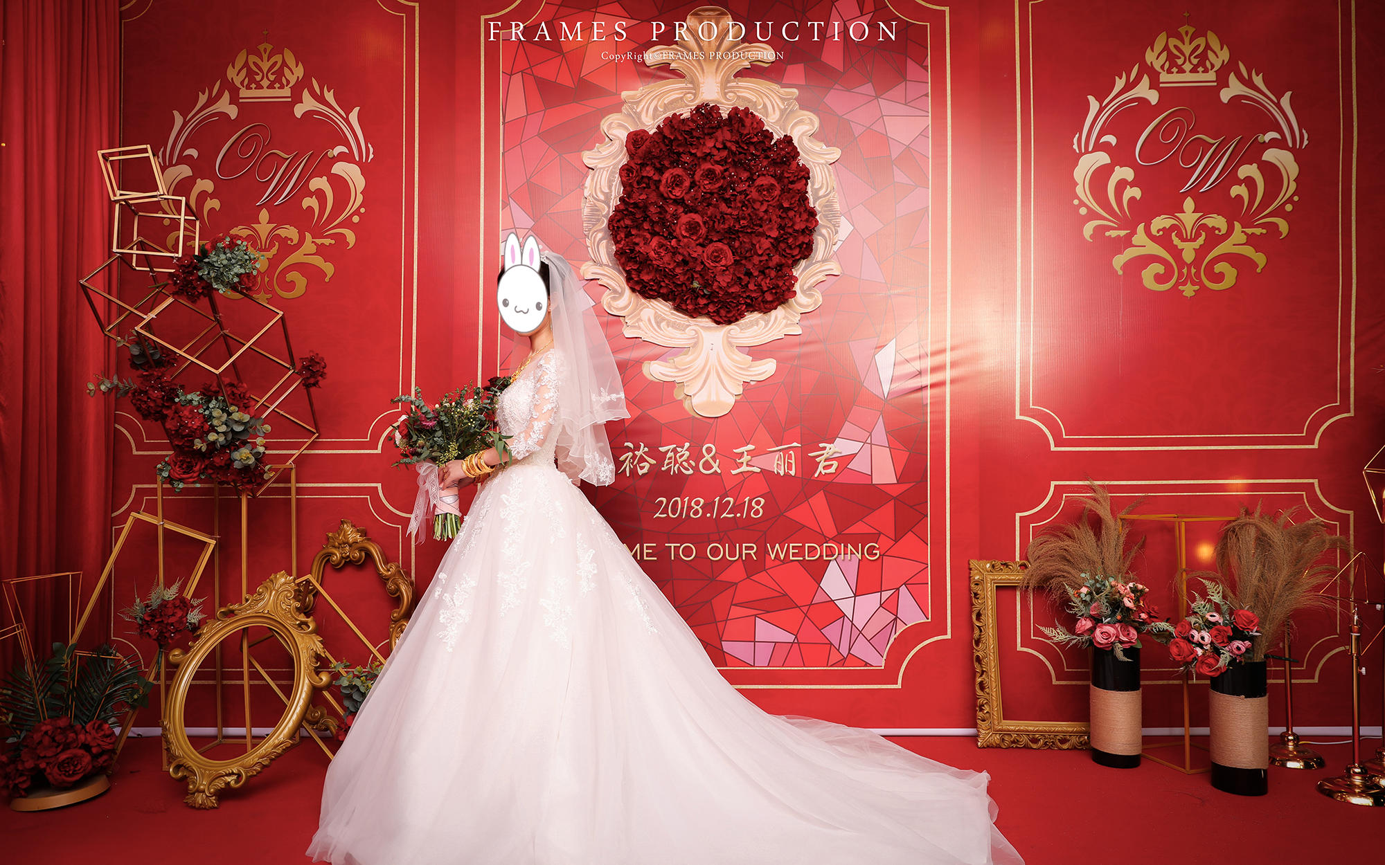 欧式复古红色主题婚礼，红色玫瑰，金色几何元素