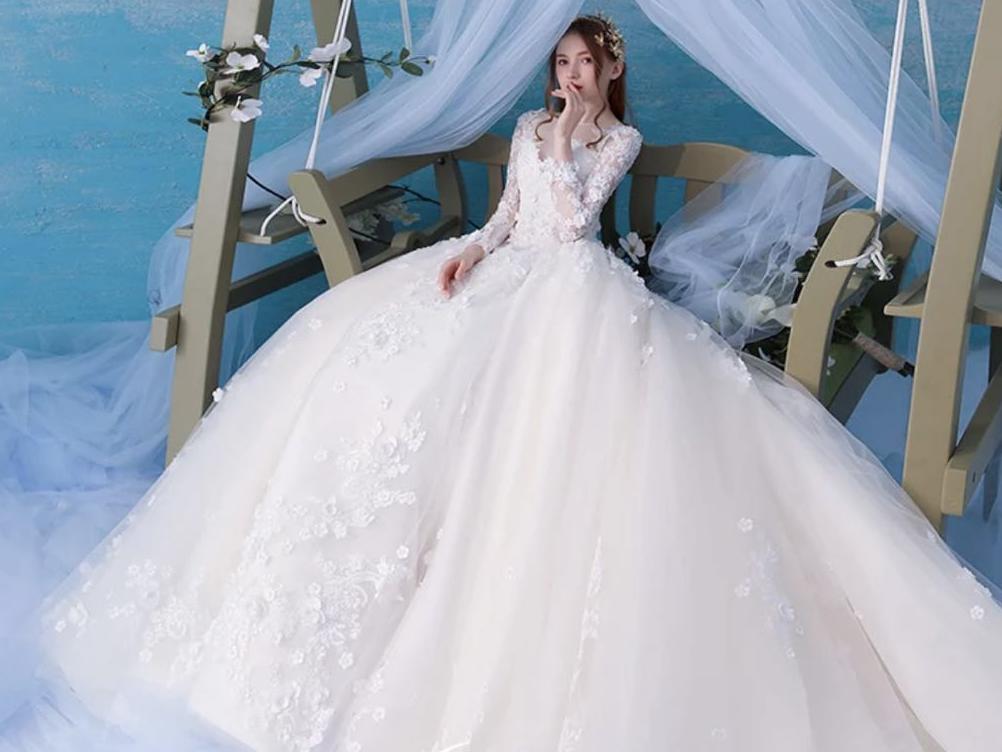 森系赫本抖音网红2019主婚纱礼服新款新娘拖尾