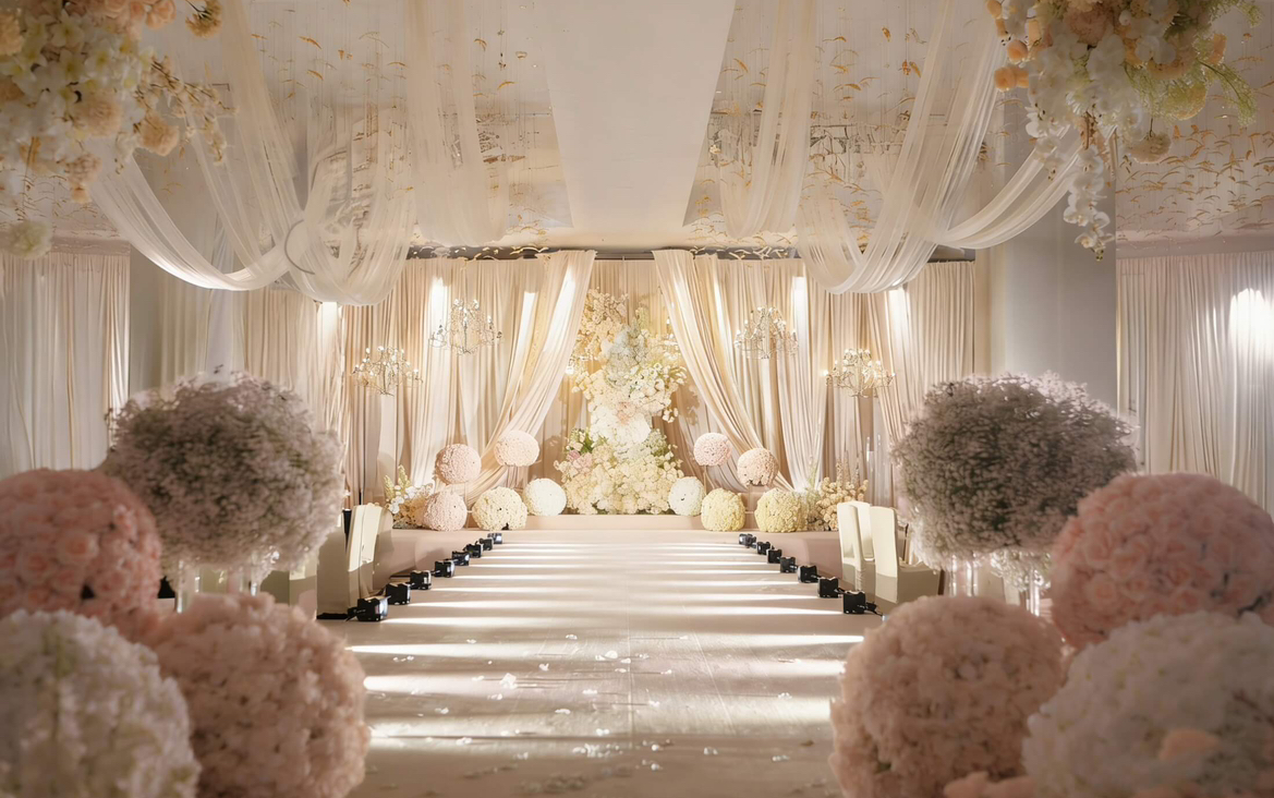 以香檳色布幔詮釋婚禮格調