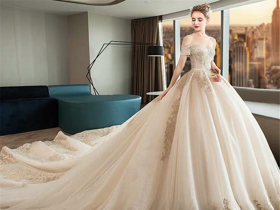 【阿兰婚纱馆】特价新款奢华香槟色婚纱