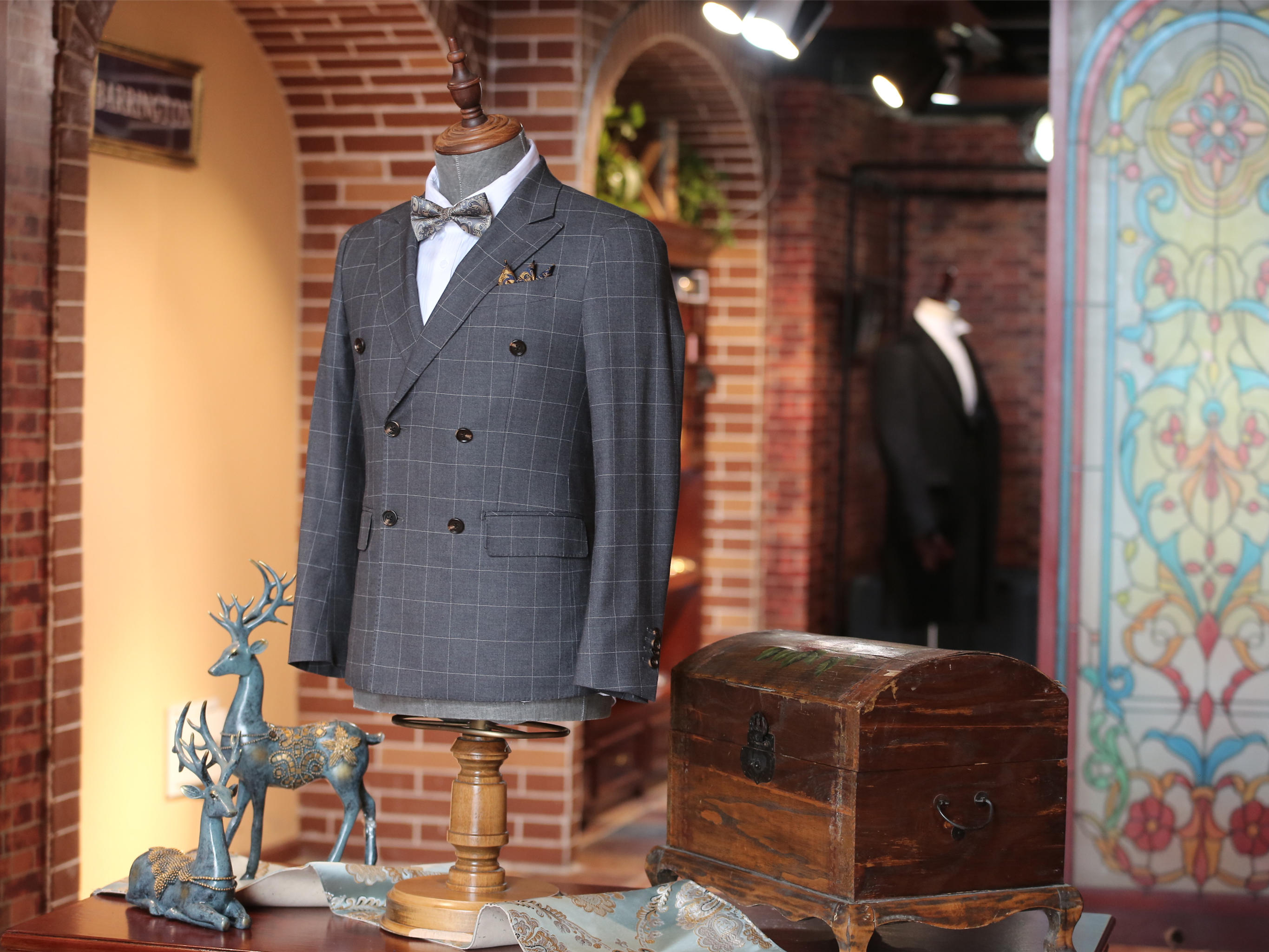 【超值10件套】灰色双排扣格纹套系