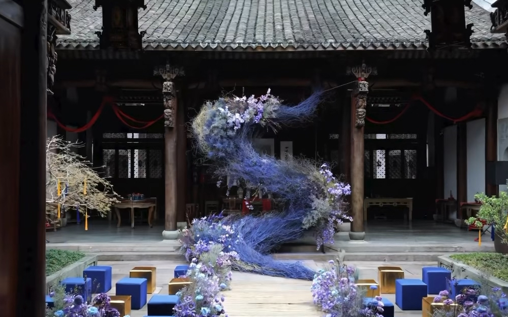 藍紫色小眾枝條造型庭院婚禮