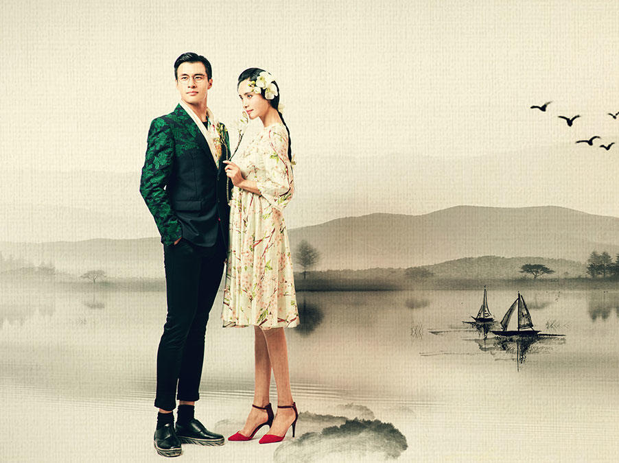 工笔画婚纱照_工笔画婚纱照背景