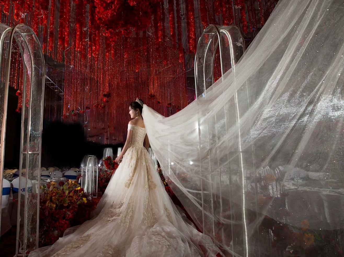 薇亚婚纱 奢华宫廷风长拖尾婚纱