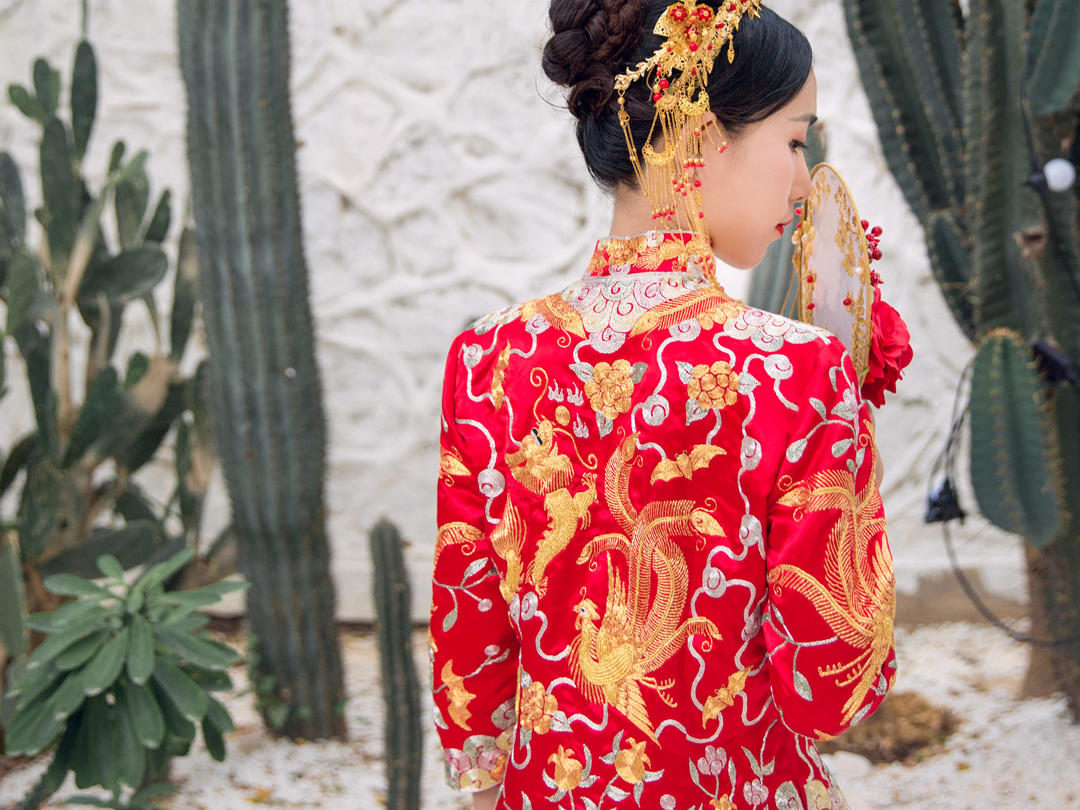 【中式】手工金银线加密小五福龙凤褂/真丝秀禾服