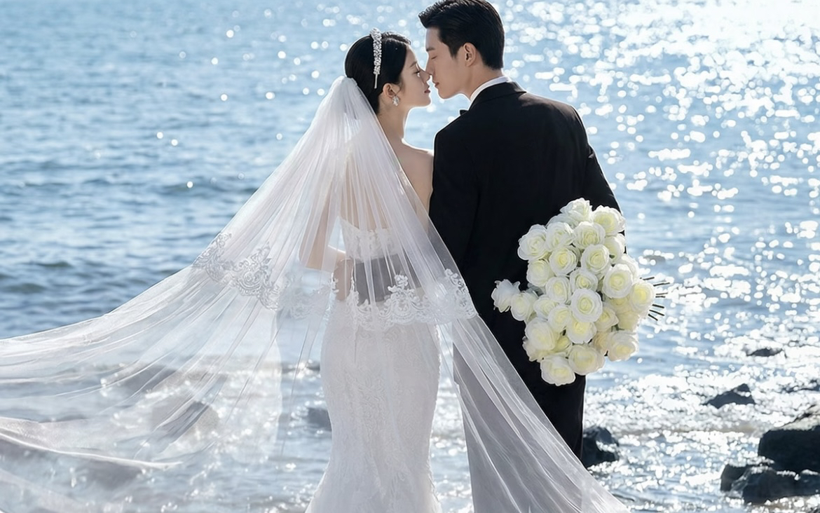 韩式海边简约婚照