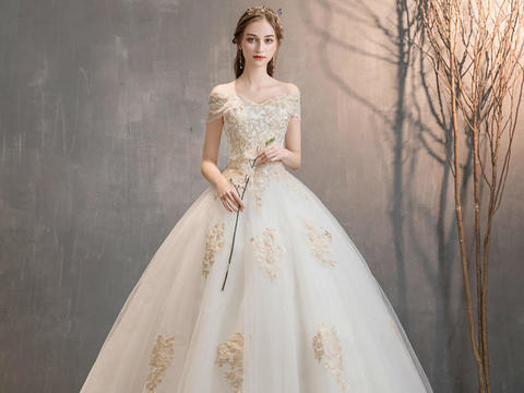 轻婚纱2021新款新娘女一字肩公主显瘦森系长拖尾
