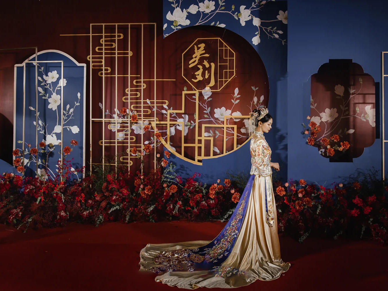 诺丁山婚礼-红蓝撞色新中式婚礼#国潮新中式#