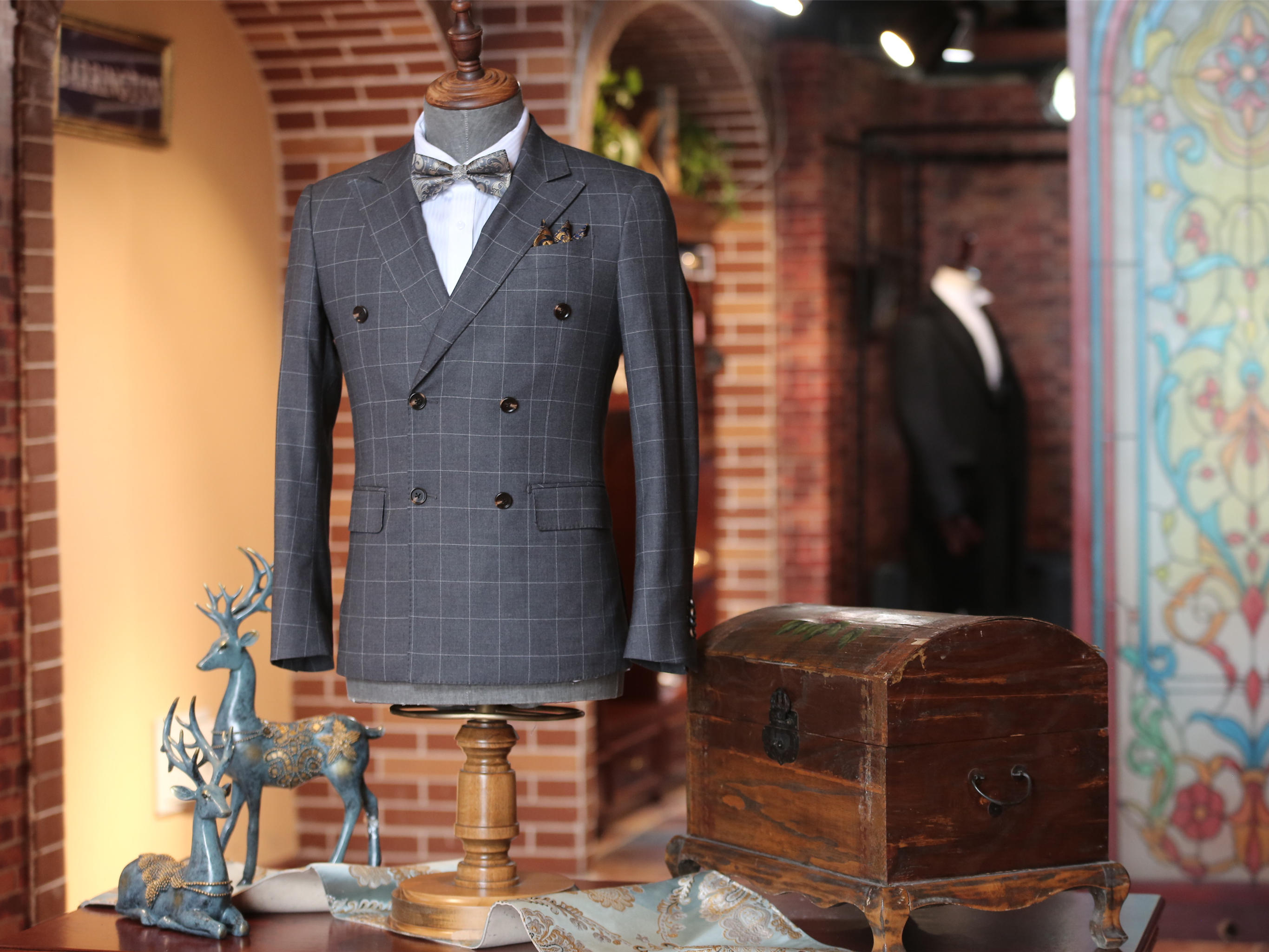 【超值10件套】灰色双排扣格纹套系