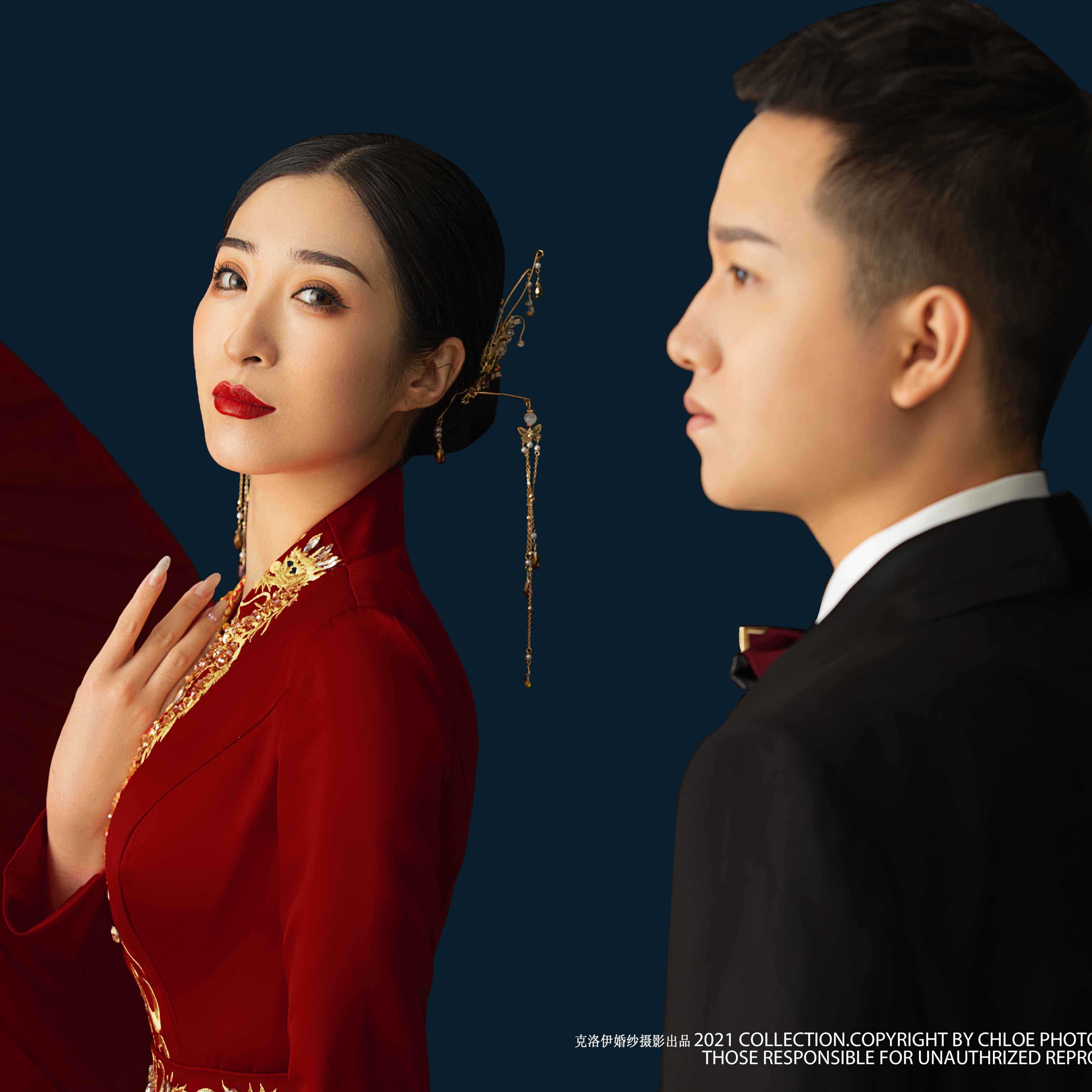 中式婚纱复古照撞色硬照霸气