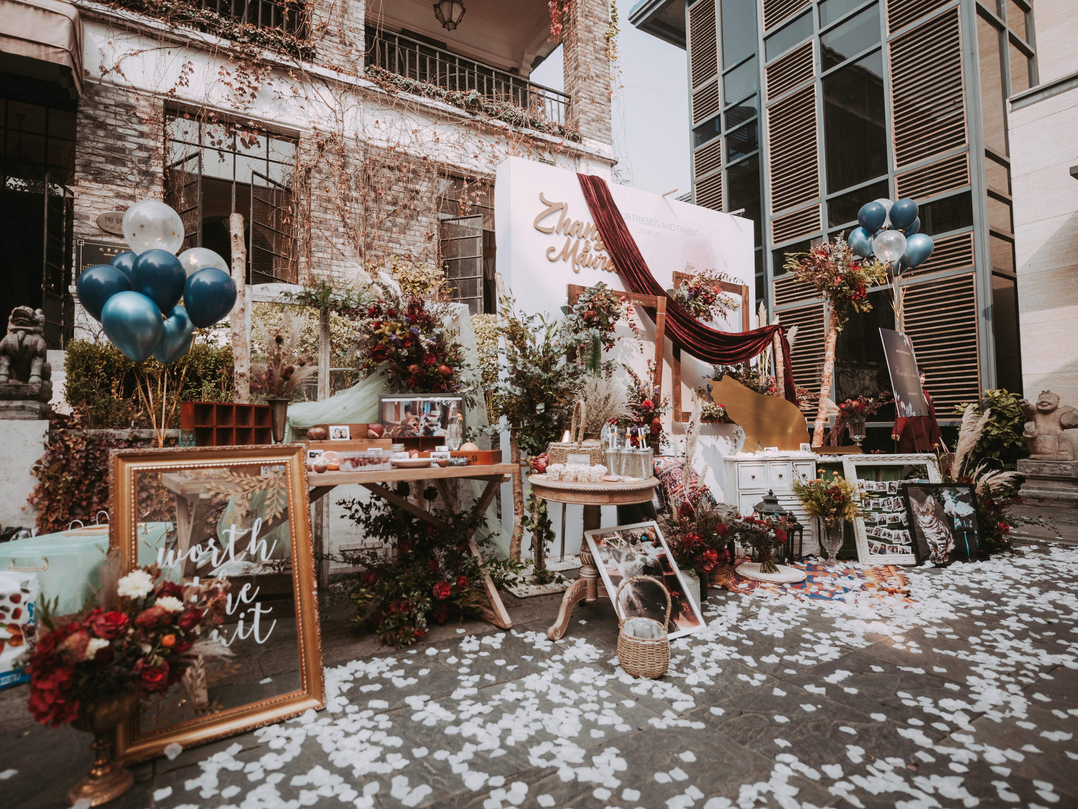 猫咪、复古蓝，一场精致的美式庄园婚礼