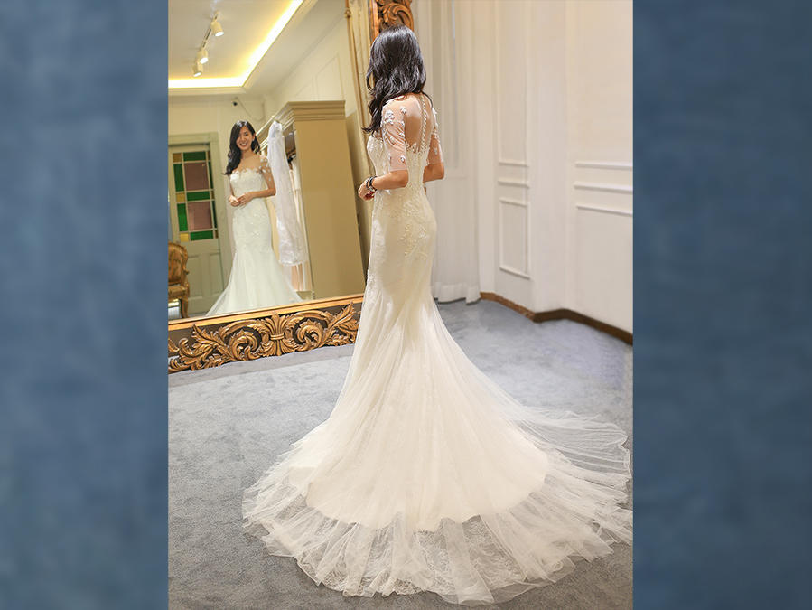 婚纱鱼尾_婚纱鱼尾露背