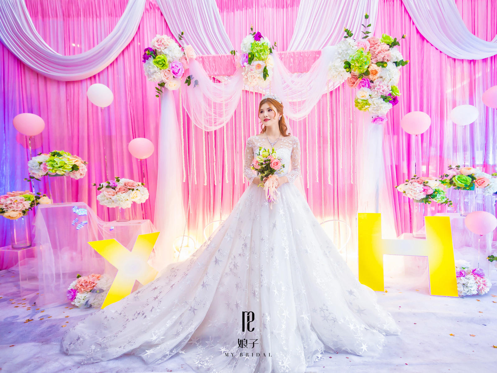 【满天星】长袖星星超长拖尾仪式主纱