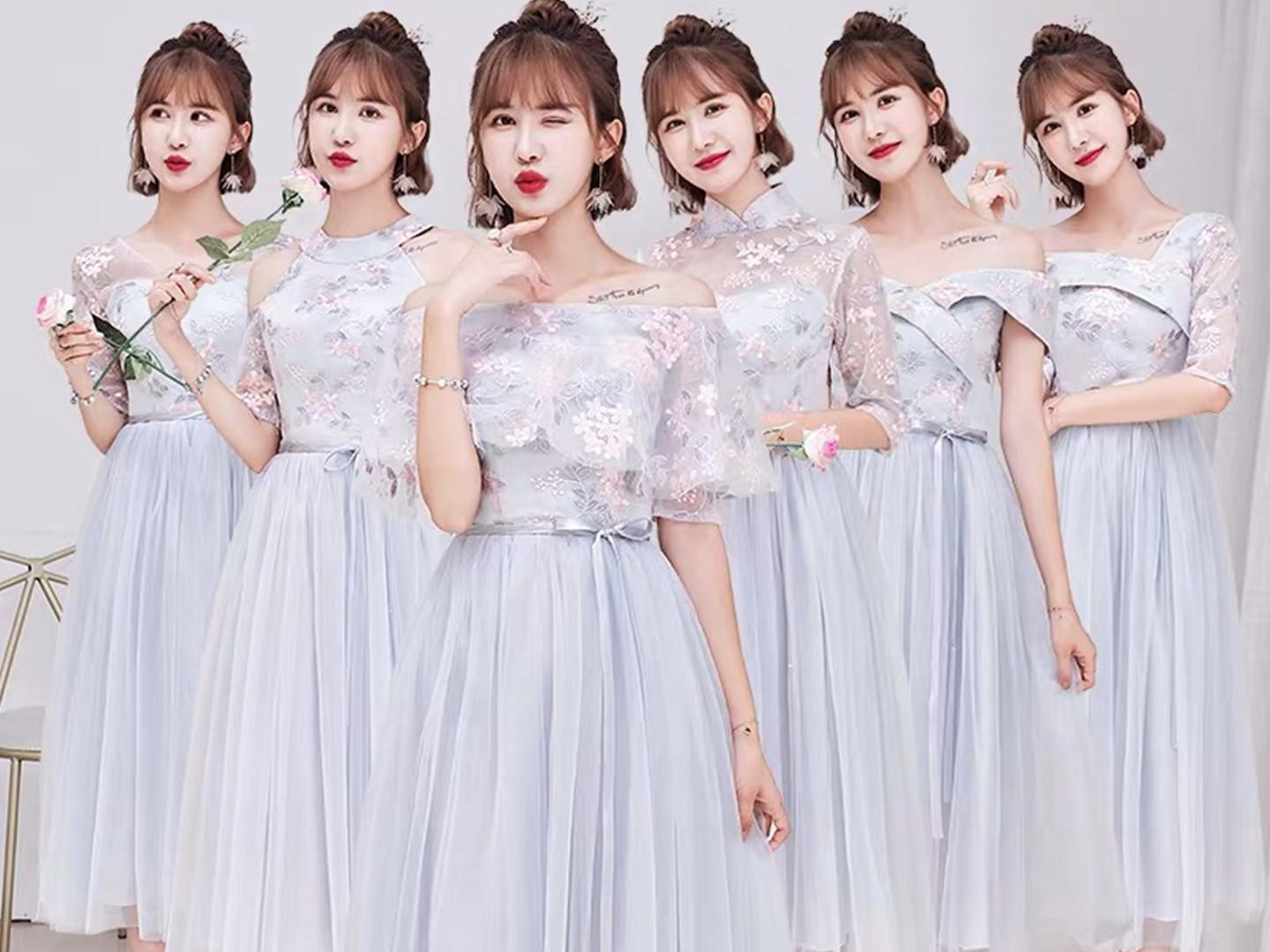 Sasa家超值简约婚礼两件套+伴娘服+头纱