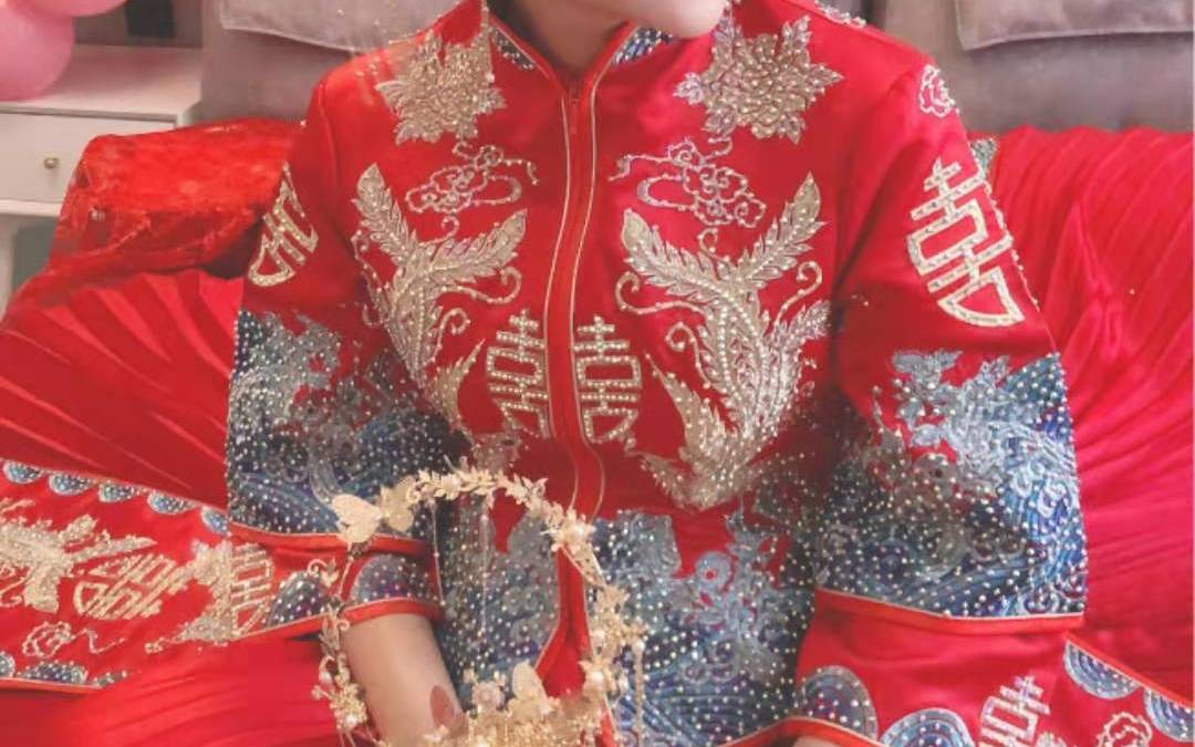 潮水蓝色祥云新式中式秀禾