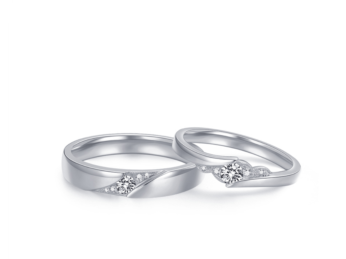 形影不离 18K金天生一对钻石对戒 情侣戒