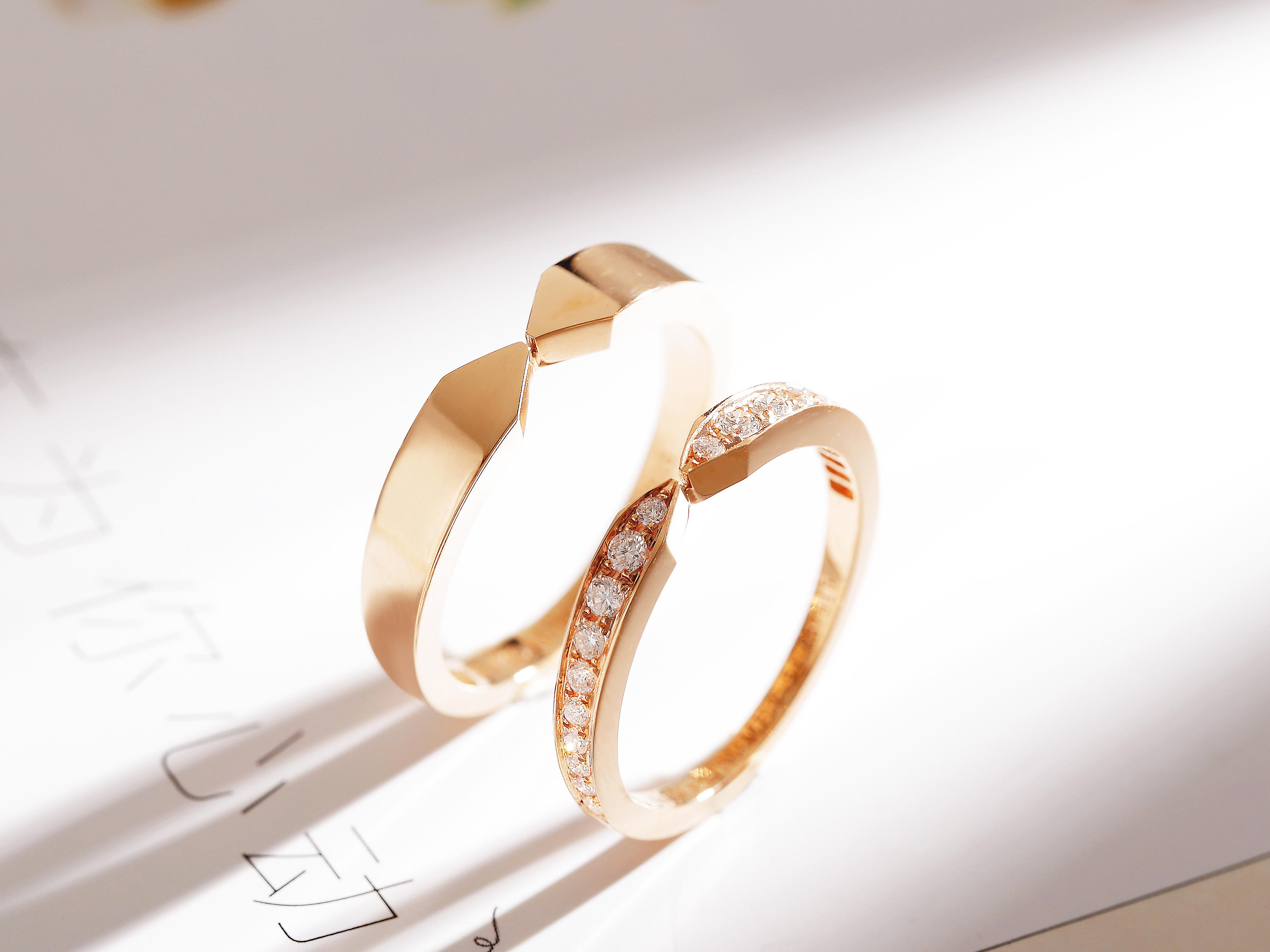  经典尚美戒指plume结婚对戒18K玫瑰金白金