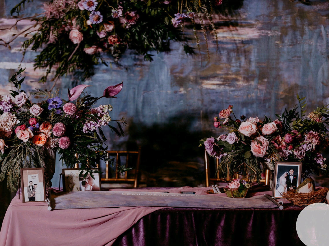 程成婚礼策划室内紫色莫奈花园全鲜花