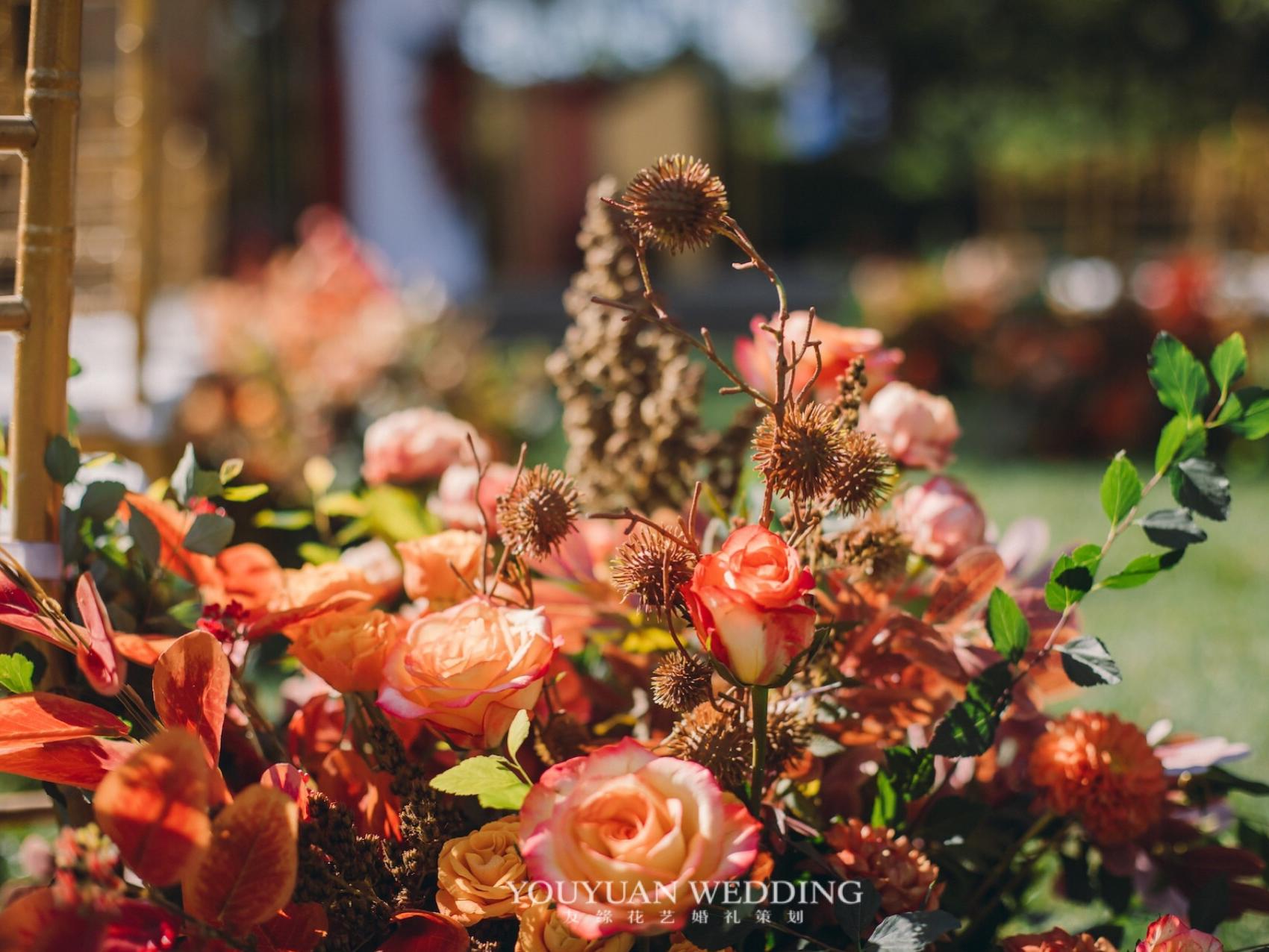 夕阳落日秋色婚礼，两人，三餐，四季温暖的色彩