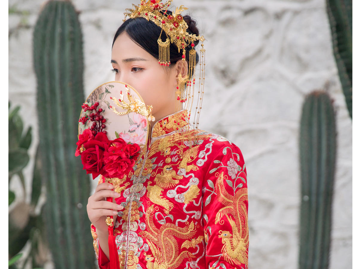 【中式】手工金银线加密小五福龙凤褂/真丝秀禾服