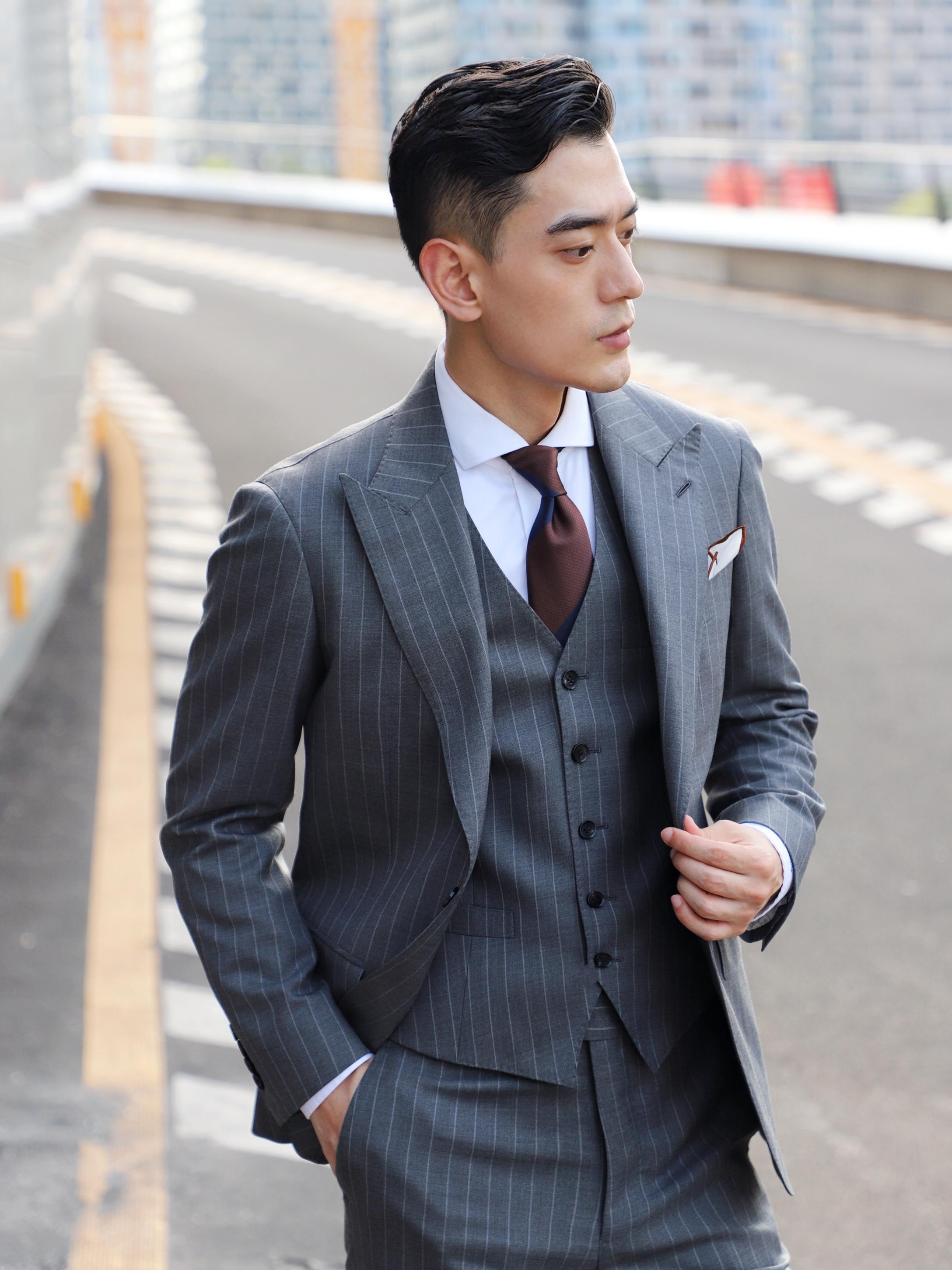 商务西服|婚礼西服|灰色条纹三件套