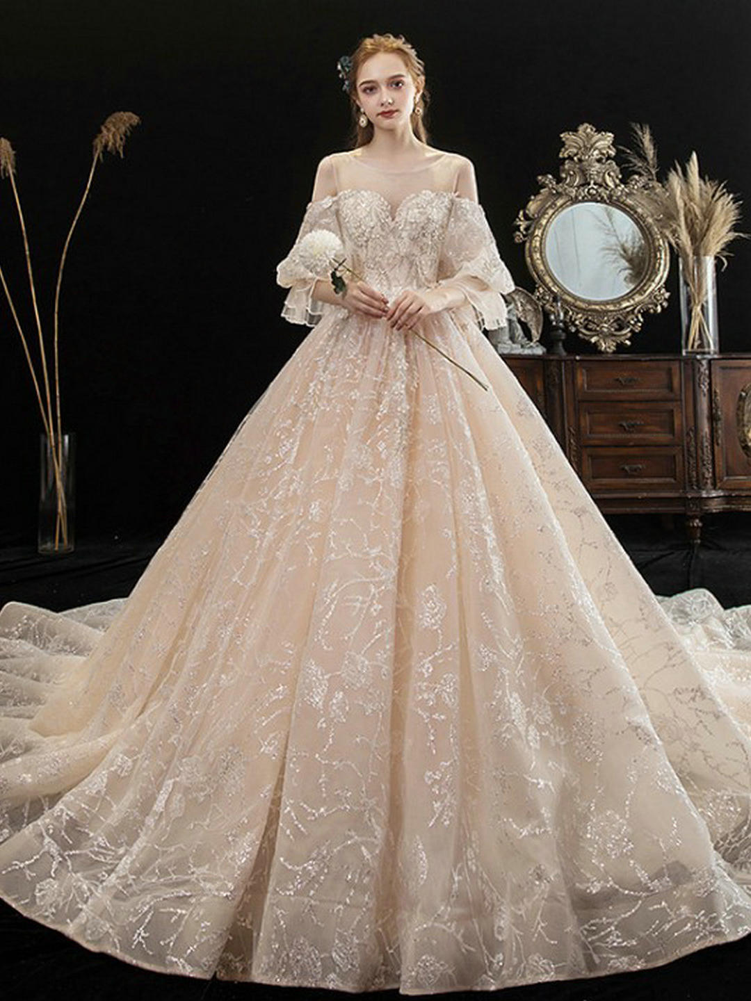 【大码婚纱】丰满胖MM孕妇可穿遮手显瘦婚纱可定做