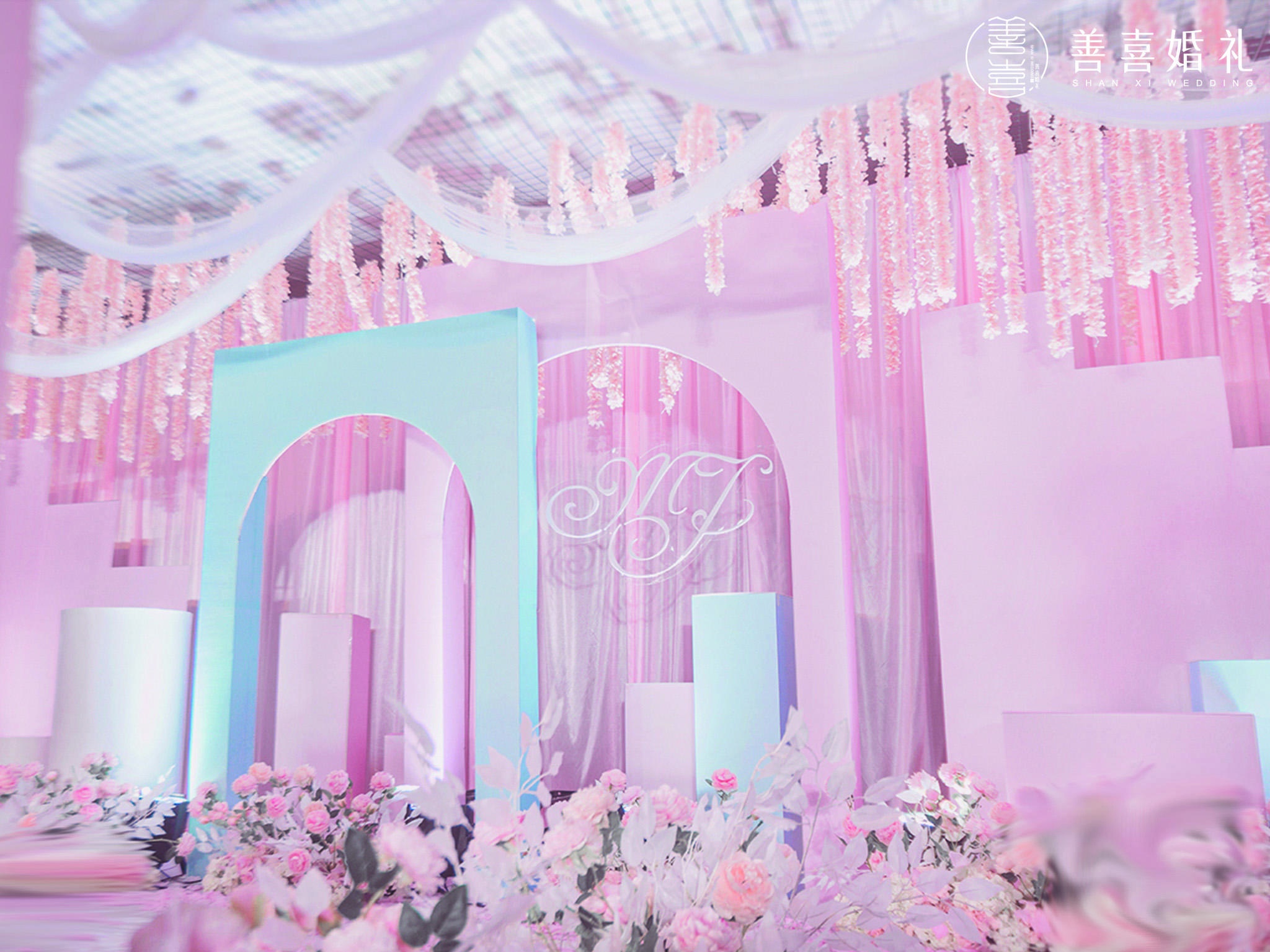 景德镇善喜婚礼 方格艺术 粉 蓝