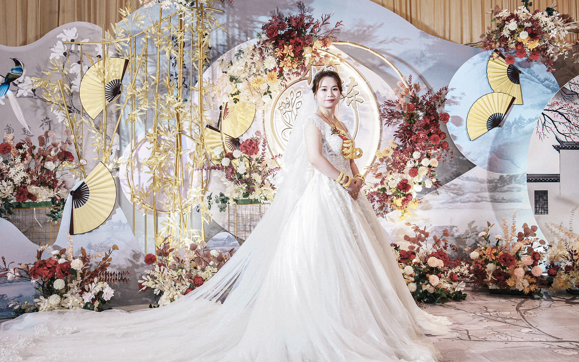 一场区别于传统中式雅致的香槟色结合中国传统的婚礼