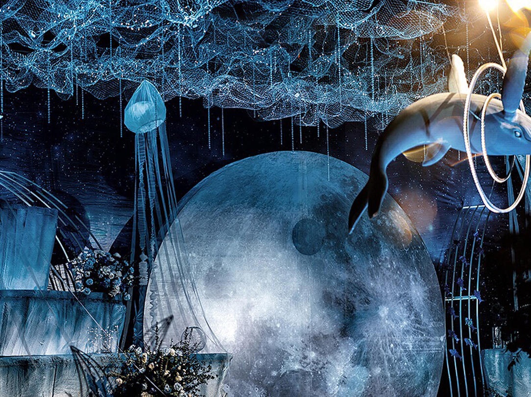 高级日蚀蓝镜面条装饰婚礼【铂悦婚礼】