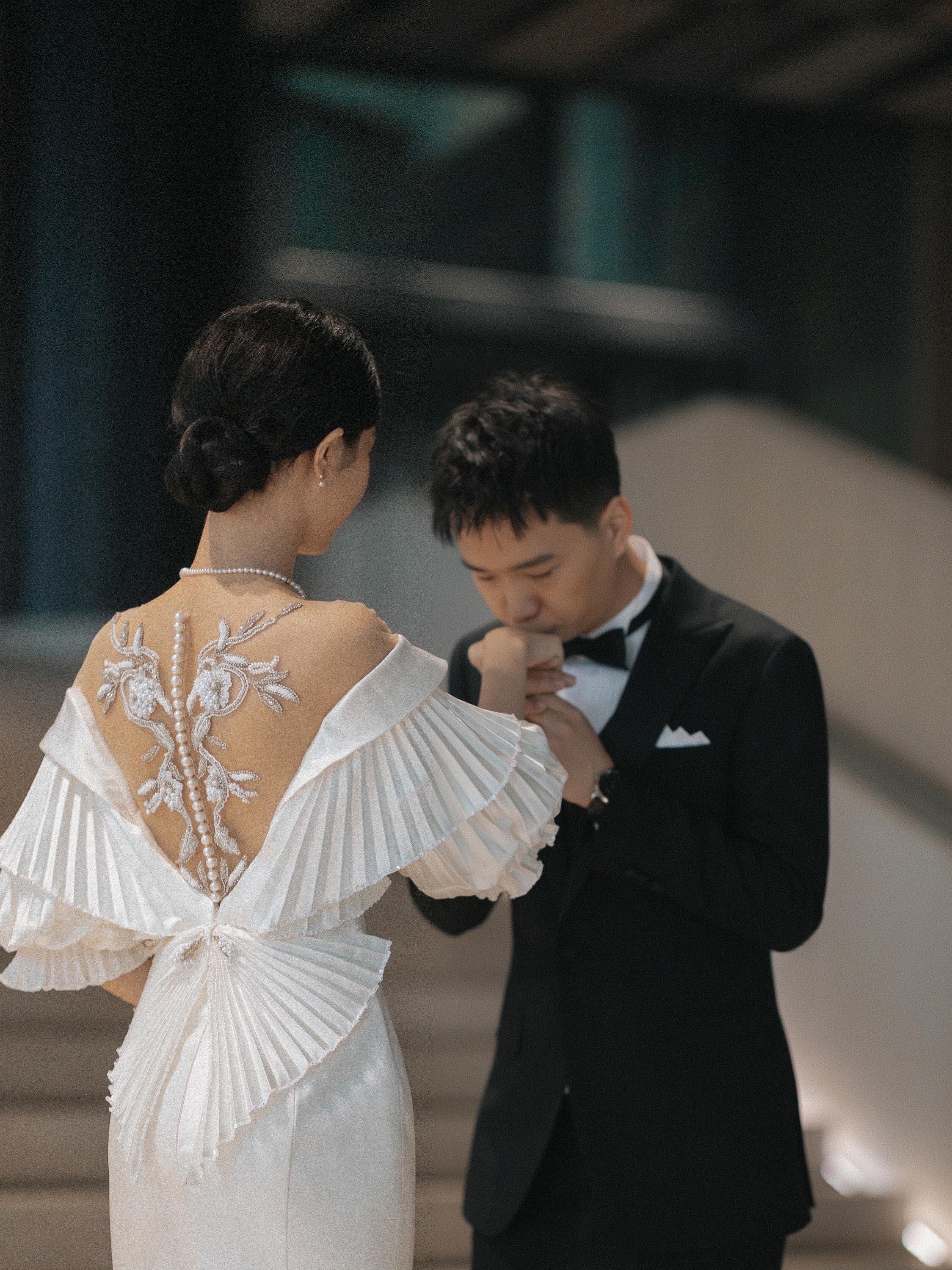【Wendy•高定纯手工】婚纱礼服4件套