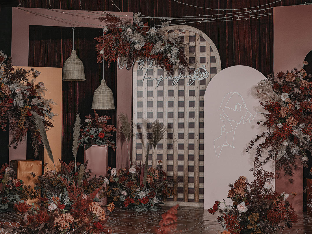 中国馆酒店复古美式几何简约红色婚礼