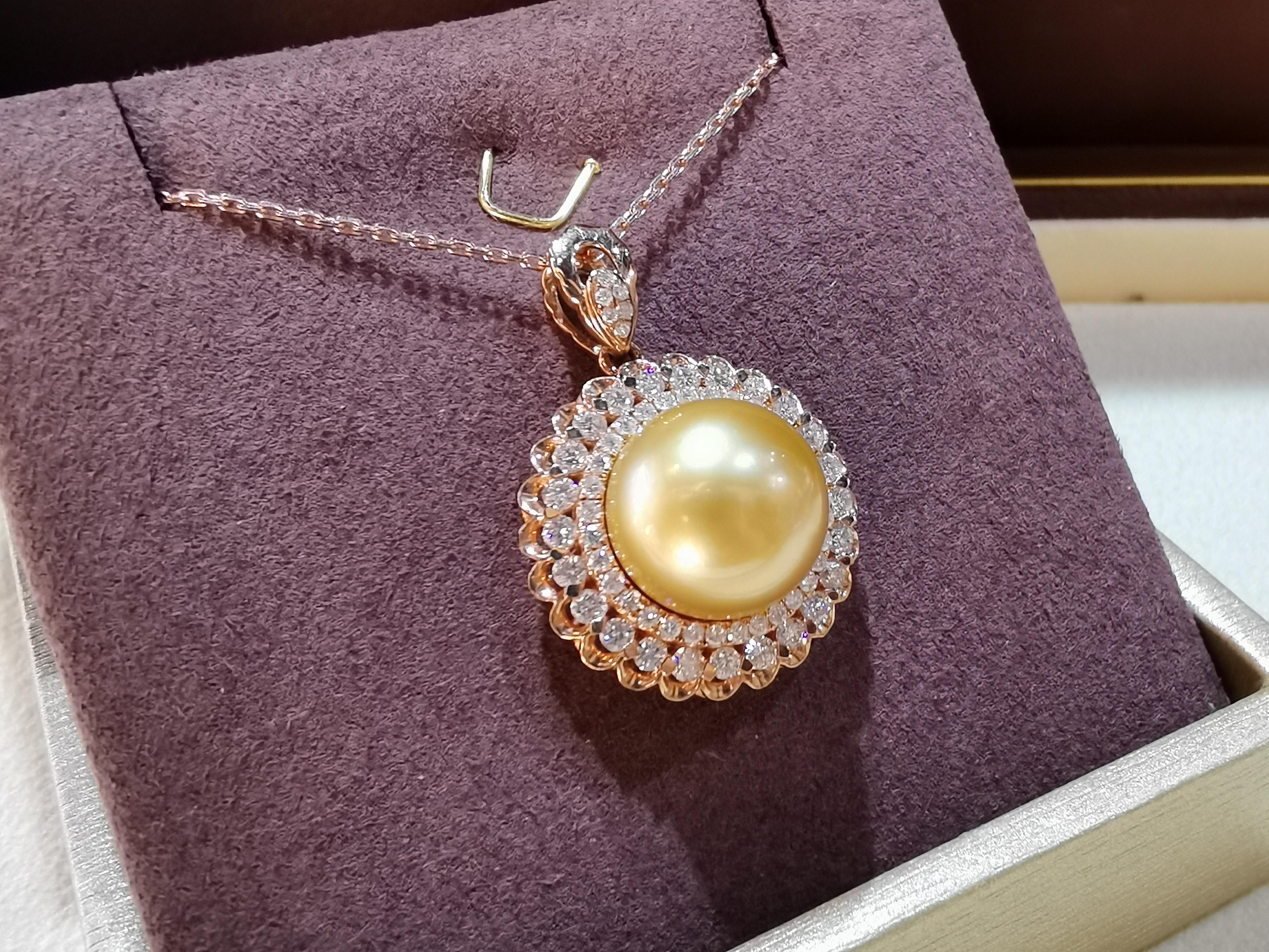 国检证书 海水金珍珠12-13mm K金 吊坠