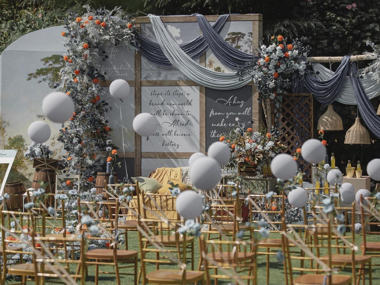 念 治愈系蓝色 莫兰迪色精致户外婚礼