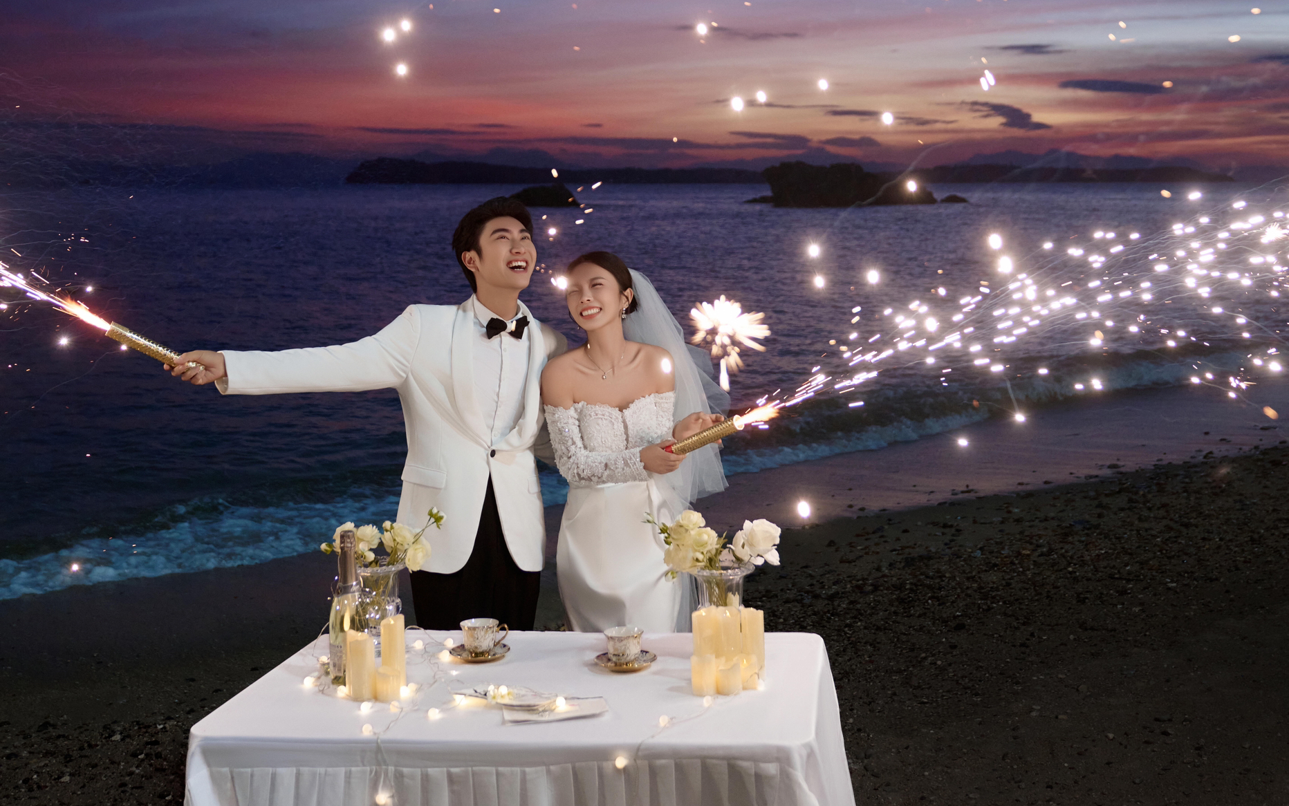 海畔星芒，甜笑漫在夜宴浪漫里🌌|