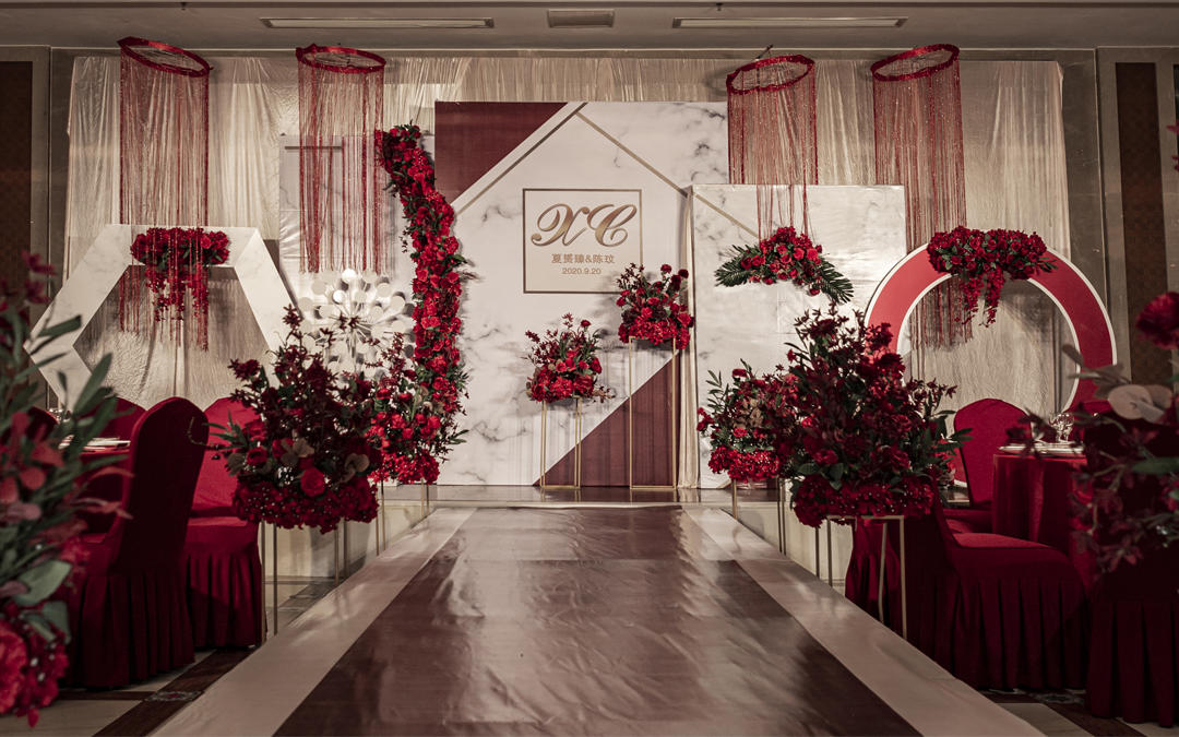 德清武康国贸花园红色大理石风西式婚礼