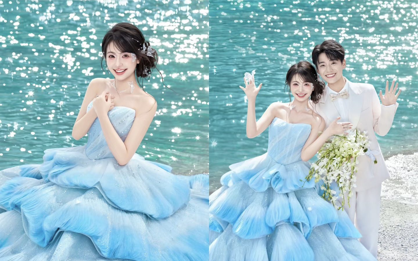 她美得就像海洋公主?婚紗照太仙了?? 