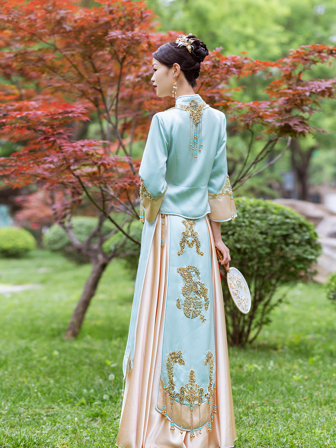 桃禧婚纱/烫金手工贴钻中式嫁衣