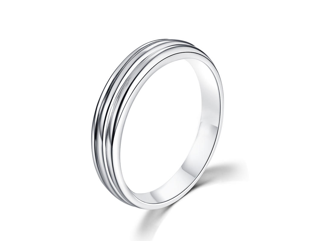 18K白金素金戒指情侣对戒 男戒