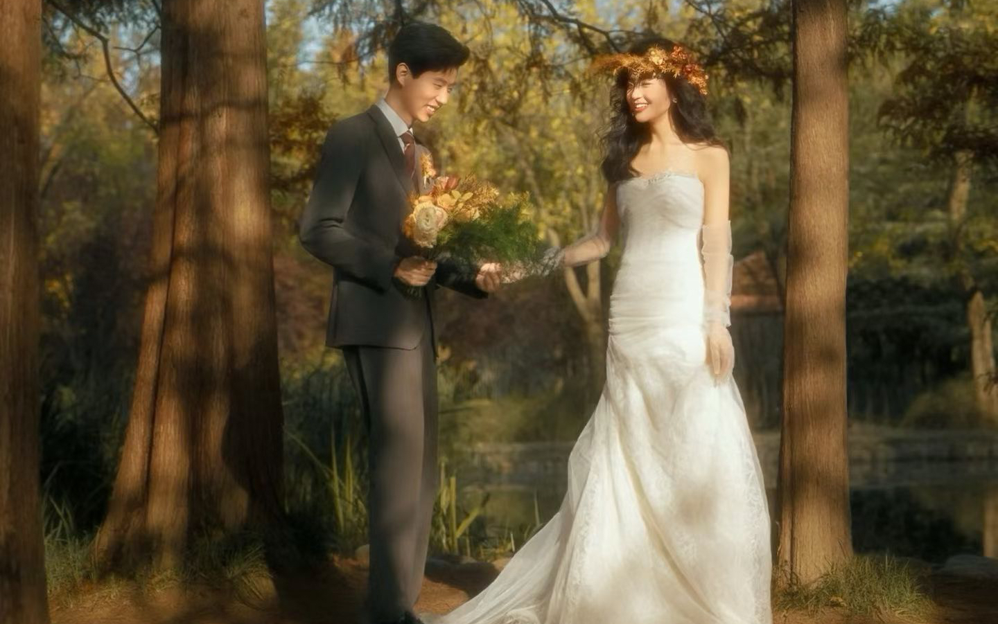 当白纱遇见秋日森林🍁每一帧都是自然的情书💌#