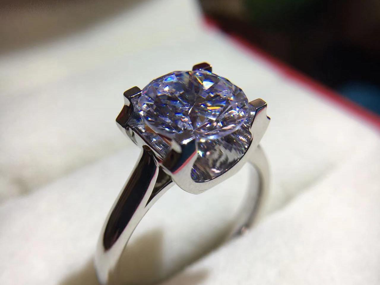 非梵钰禧｜18K白3克拉牛头简约四爪求婚钻戒女戒