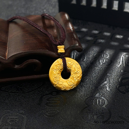 【精品】古法实心挂绳紫荆花平安扣吊坠