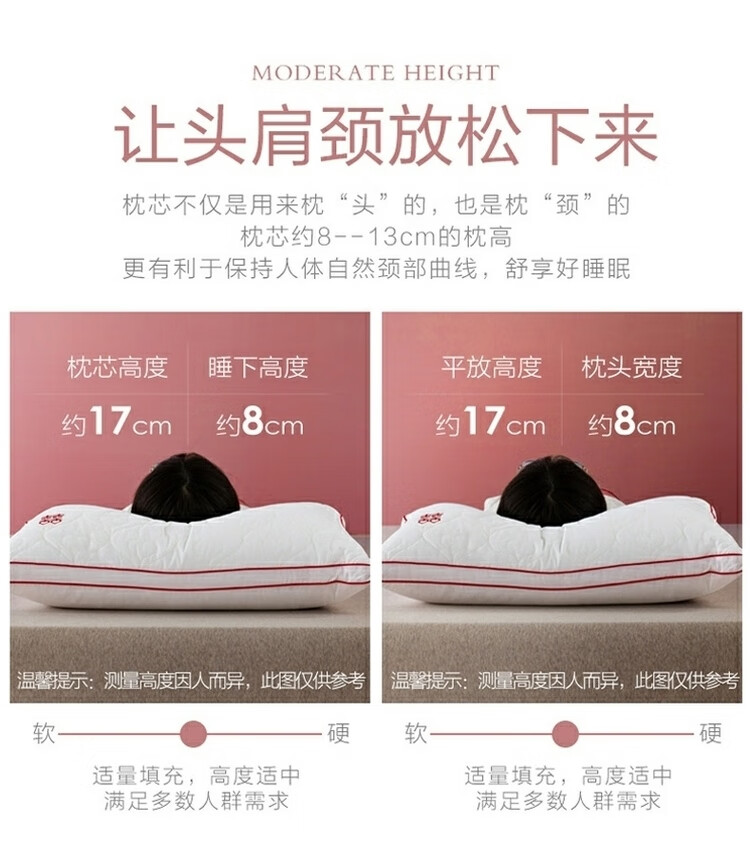 【水星家纺】心心相连婚庆对枕48cm×74cm 40S全棉