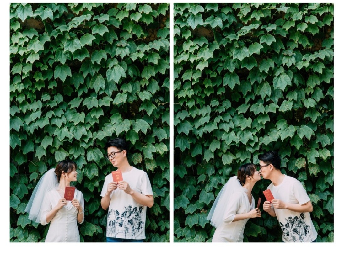 结婚领证新娘＋新郎两人妆容造型提供头纱