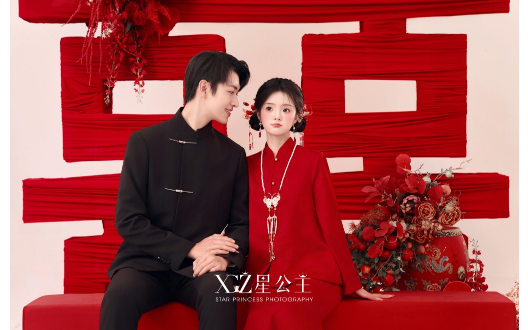 喜庆又出片的囍嫁风婚纱照