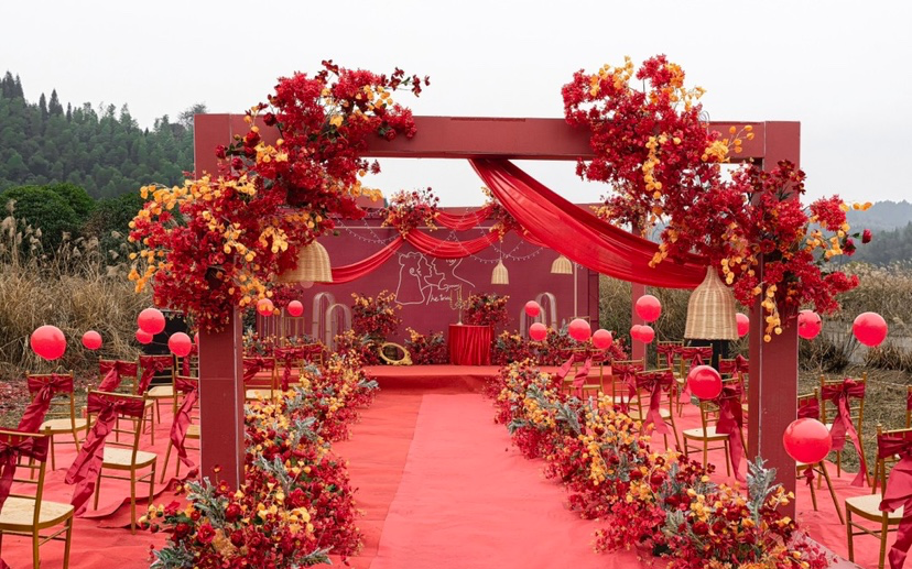 紅色西式戶外 紅日交織婚禮
