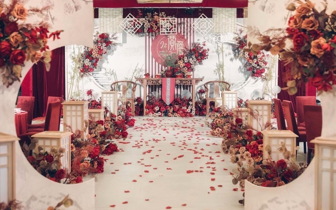 【玖月婚礼】梦幻浪漫粉色香槟色花艺造型婚礼